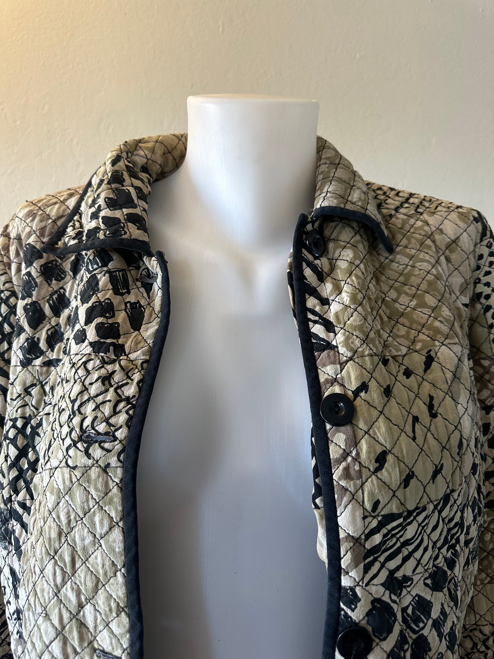 Vintage Silk Quilted Jacket With Zipper Closure And Button Cuffs | Women’s 6