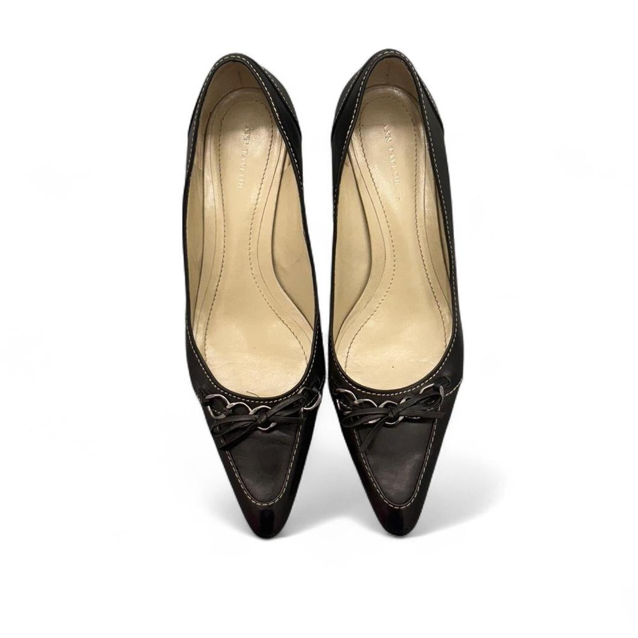 Black leather Ann Taylor kitten heel pumps | 10 in women's