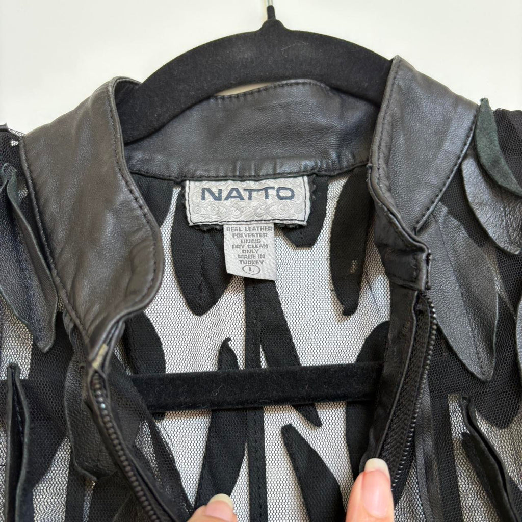 Vintage Leaf Leather Jacket With  Leaf