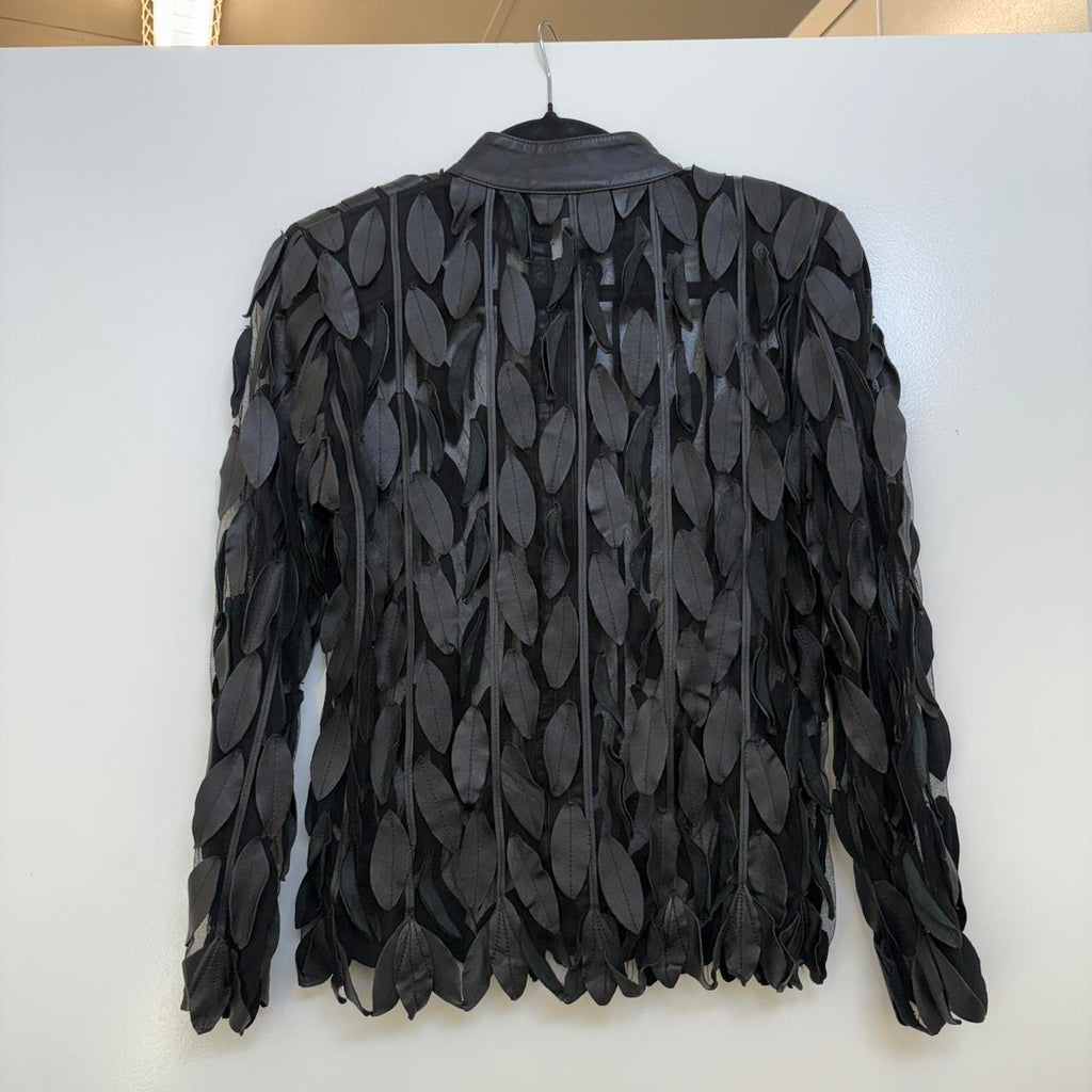Vintage Leaf Leather Jacket With  Leaf