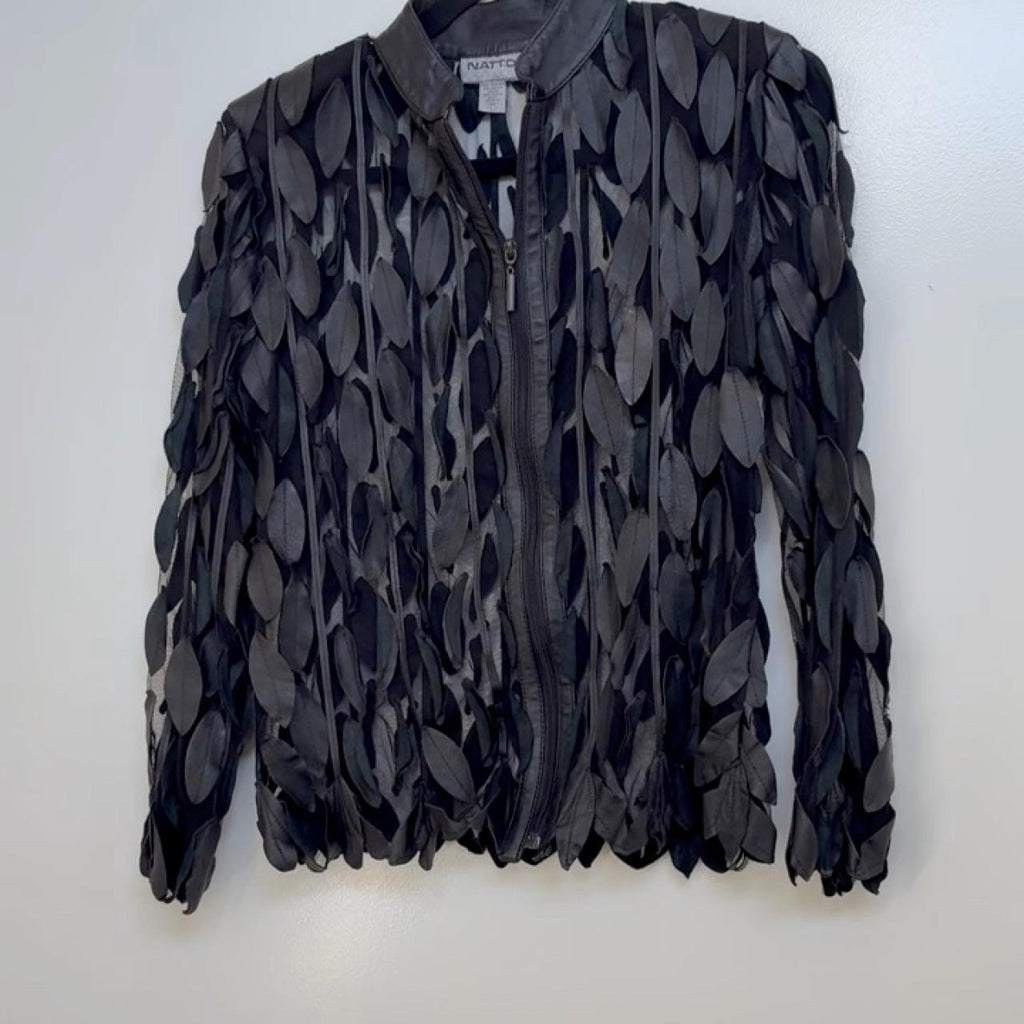 Vintage Leaf Leather Jacket With  Leaf
